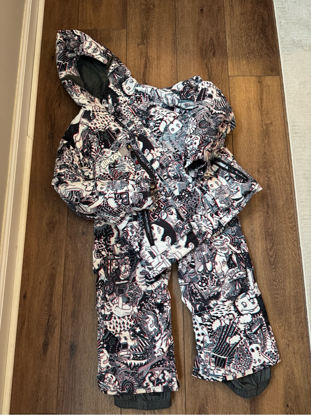 Button Kids Black & White Printed Two Piece Snowsuit